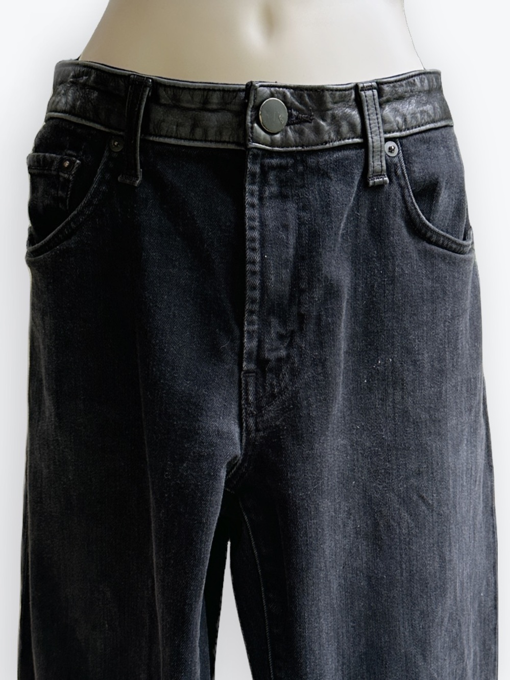 Urban Luxe Leather Waistband Black Denim J Brand “Mask Wash” Bootcut Jeans ~ 26